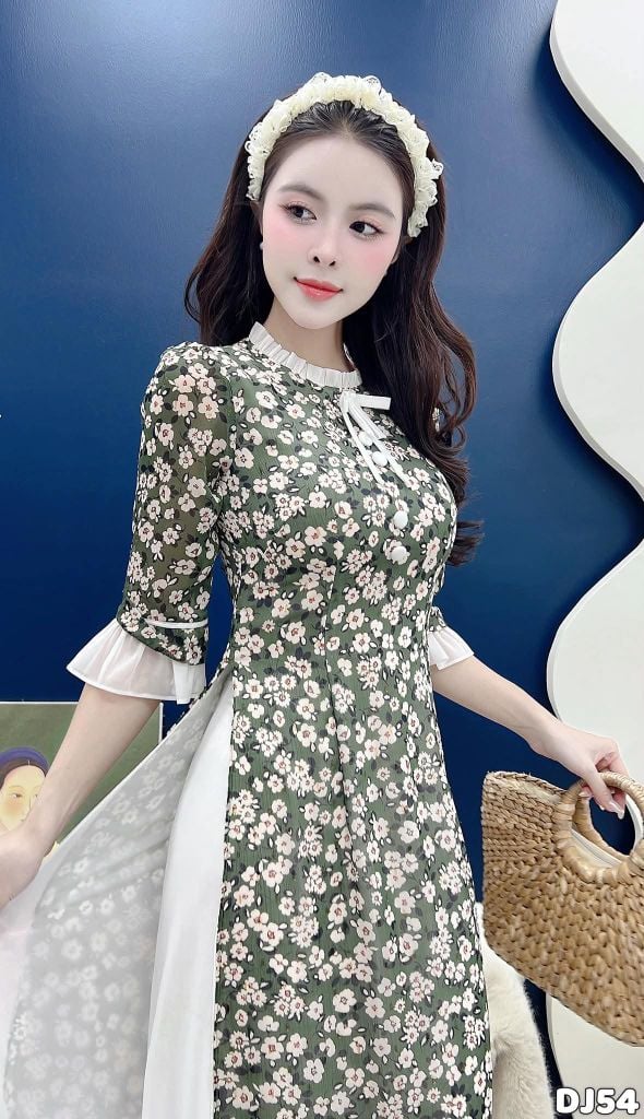 Áo Dài 4 Tà Chúm Chím Kèm Phụ Kiện AD3042 (Áo lẻ)