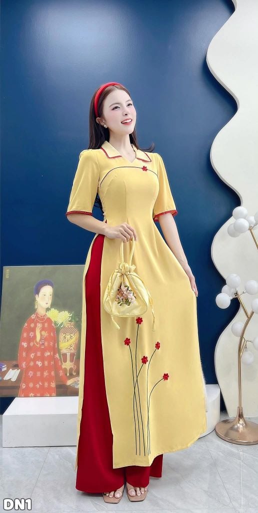 Áo Dài Hoa Màu Nhung AD3149 (Áo lẻ)