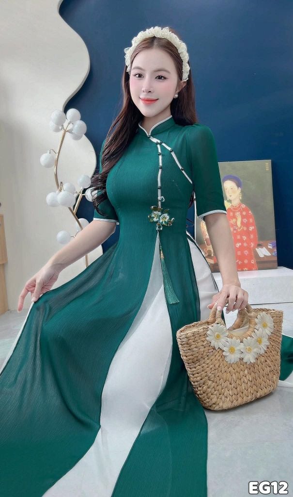 Áo Dài 4 Tà CÀNH LỘC XUÂN Kèm Phụ Kiện AD2995 (Áo lẻ)
