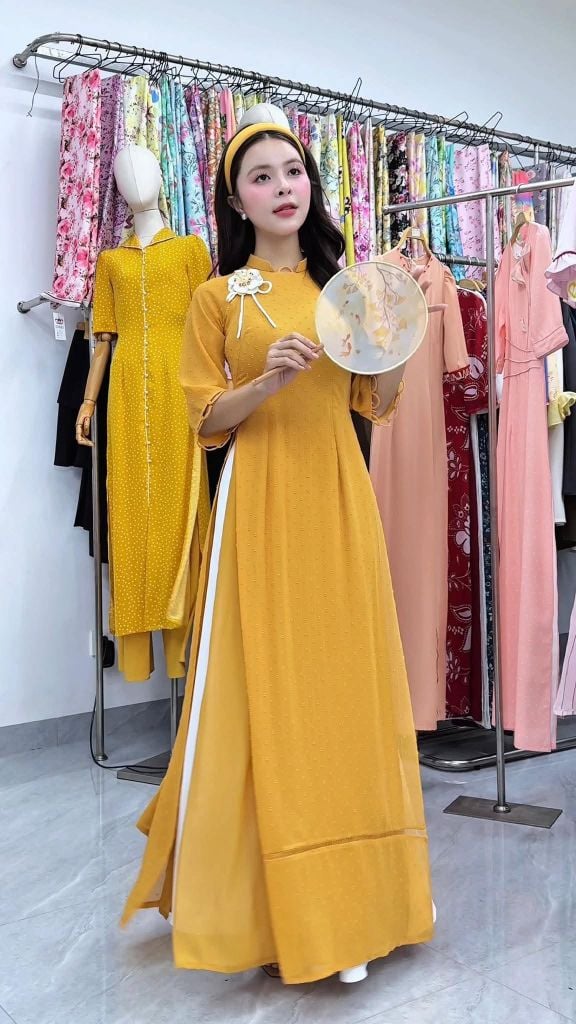 Áo Dài Mặt Trăng Ruby Kèm Phụ Kiện+Dây Trong AD3093 (Áo lẻ)