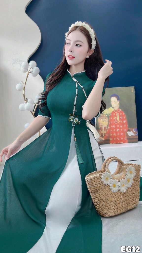 Áo Dài 4 Tà CÀNH LỘC XUÂN Kèm Phụ Kiện AD2995 (Áo lẻ)