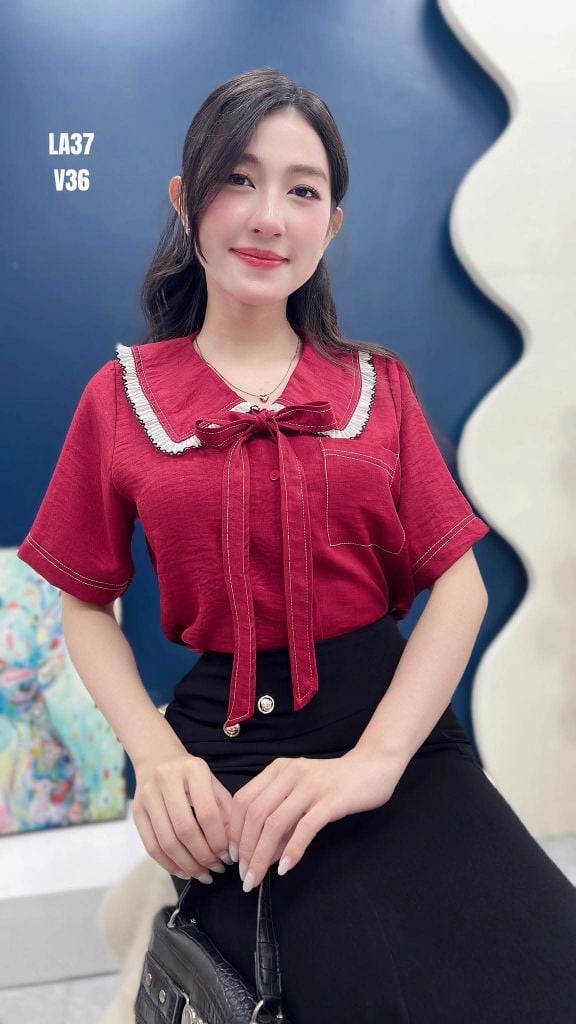Áo Sơ Mi Vân Mây Thủy Thủ Kèm Phụ Kiện A3975 (Áo lẻ)