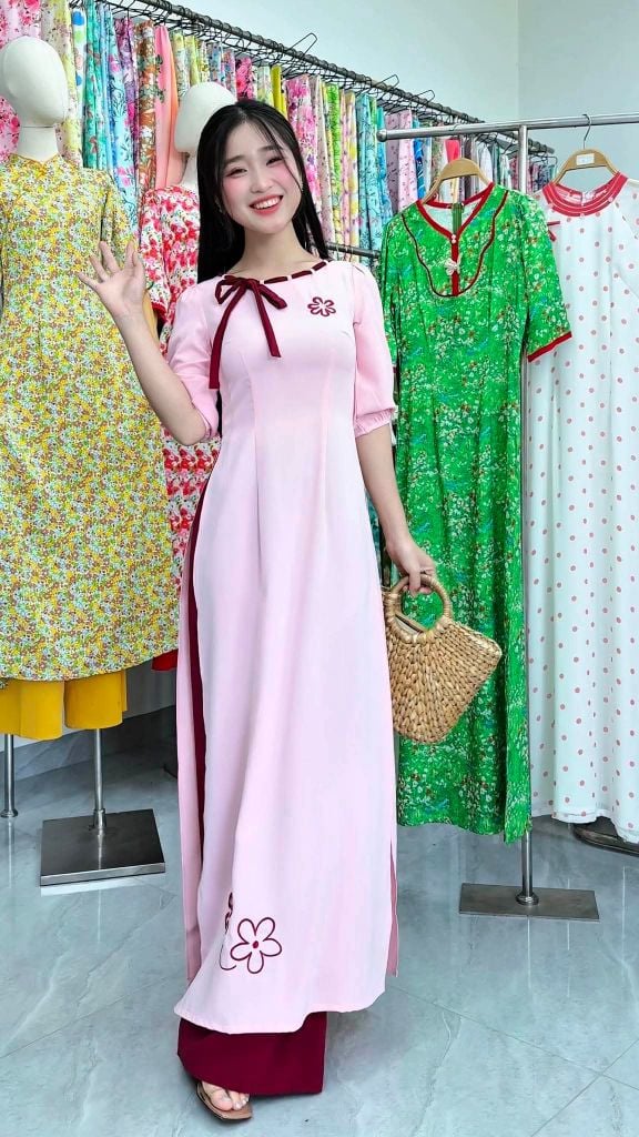 Áo Dài Hoa 6 Cánh Kèm Phụ Kiện AD3113 (Áo lẻ)
