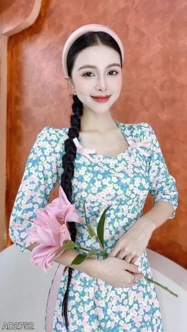 Áo Dài Nơ Phúng Phính+PK AD9002.2752 (áo lẻ) (SALE) (XƯỚC VẢI)