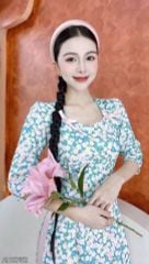 Áo Dài Nơ Phúng Phính+PK AD9002.2752 (áo lẻ) (SALE) (XƯỚC VẢI)