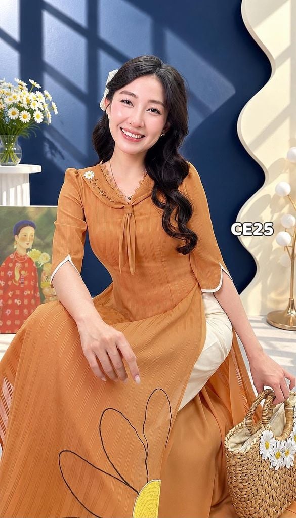 Áo Dài 4 Tà Khăn Quàng Cúc AD3157 (Áo lẻ)