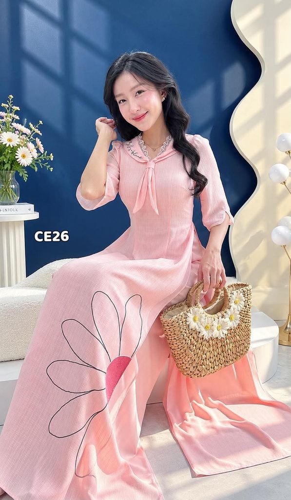 Áo Dài 4 Tà Khăn Quàng Cúc AD3157 (Áo lẻ)