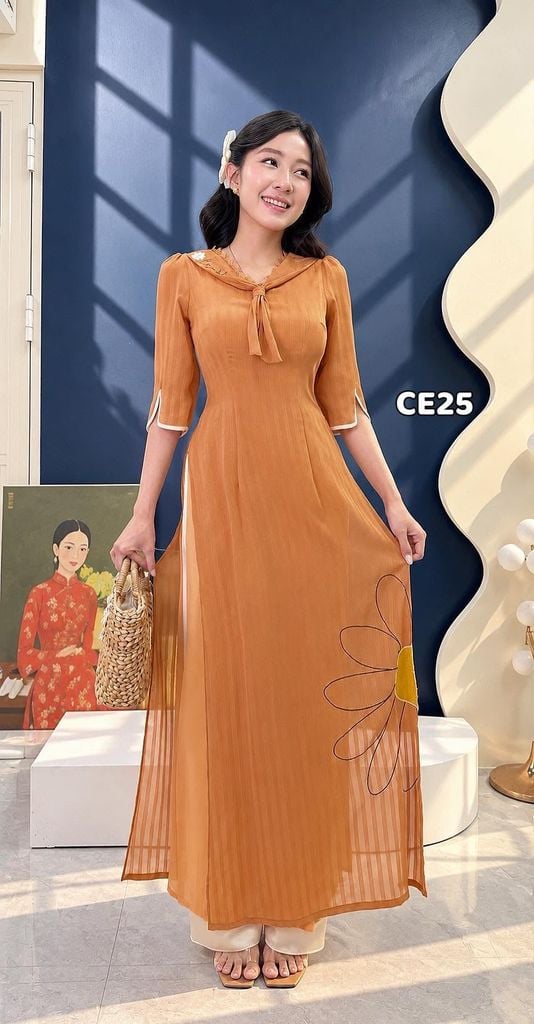 Áo Dài 4 Tà Khăn Quàng Cúc AD3157 (Áo lẻ)