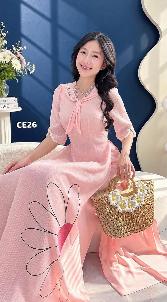 Áo Dài 4 Tà Khăn Quàng Cúc AD3157 (Áo lẻ)