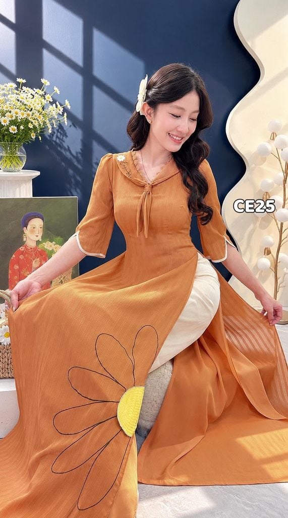 Áo Dài 4 Tà Khăn Quàng Cúc AD3157 (Áo lẻ)