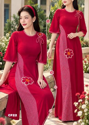 Áo Dài Hoa 7 Cánh Kèm Phụ Kiện AD3163 (Áo lẻ)