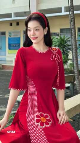 Áo Dài Hoa 7 Cánh Kèm Phụ Kiện AD3163 (Áo lẻ)