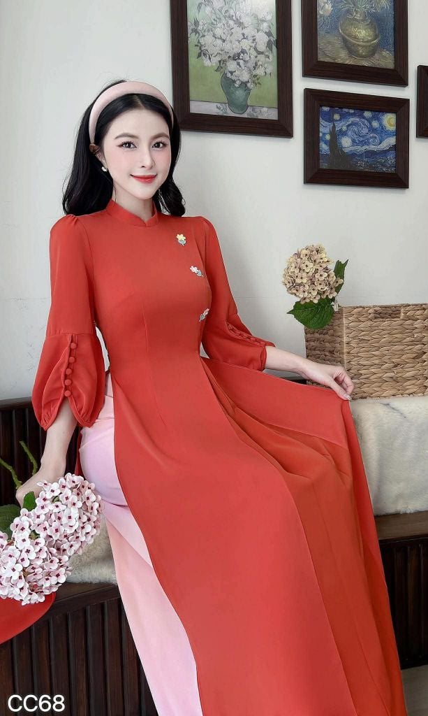 Áo Dài 2 Tà+ Bé Nút Hoa AD3062 (Áo lẻ)