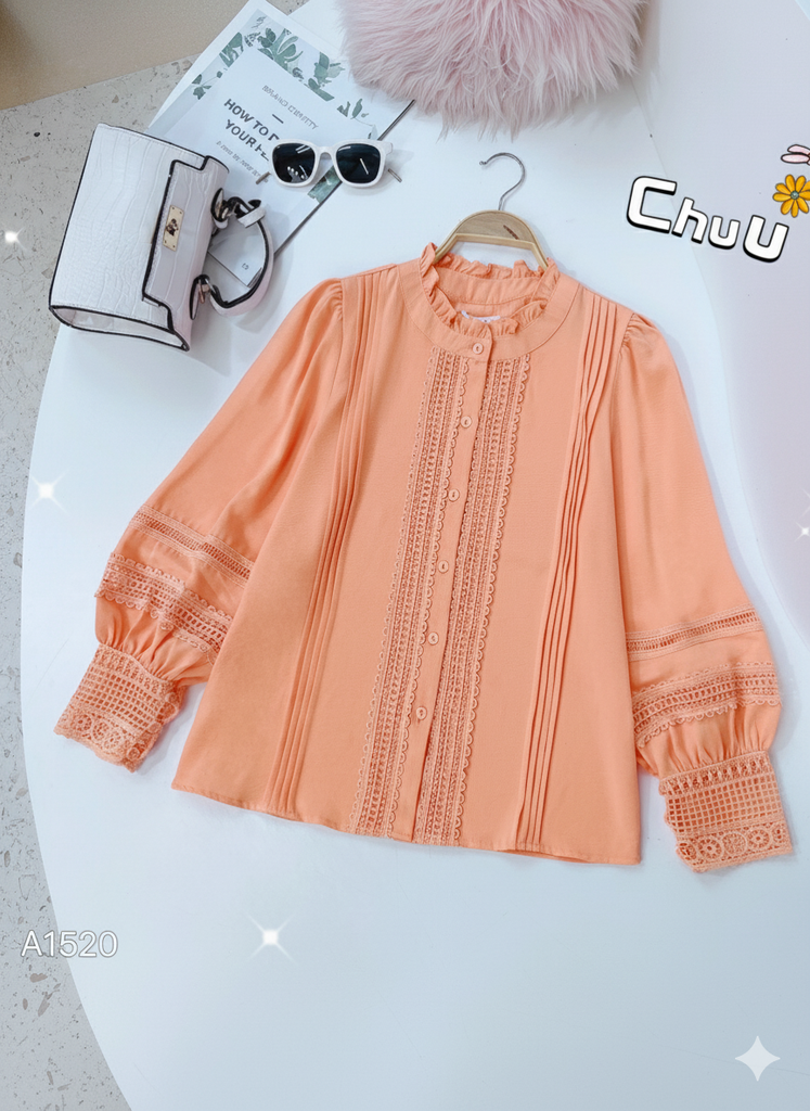 Áo Sơ Mi Tằm Gãy Ren Queen A1520