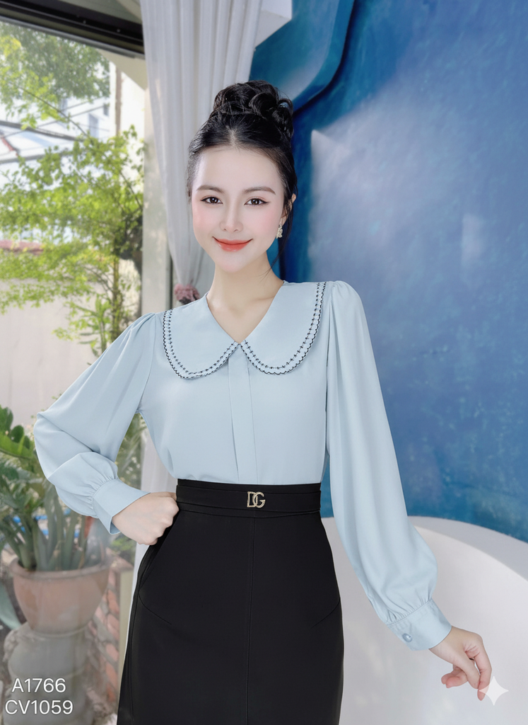 Áo Sơ Mi Thêu Dấu Gạch A1766