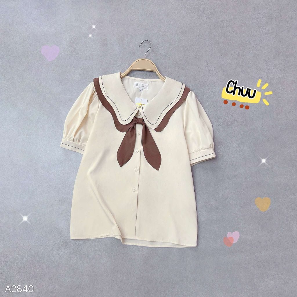 Áo Sơ Mi 2 Cổ Sóng Nhạc+Cổ Rời A2840