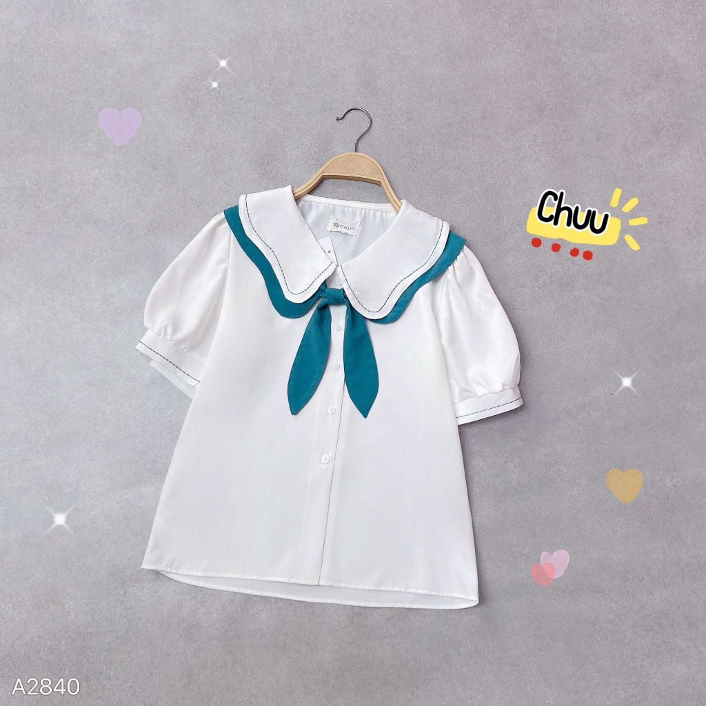 Áo Sơ Mi 2 Cổ Sóng Nhạc+Cổ Rời A2840