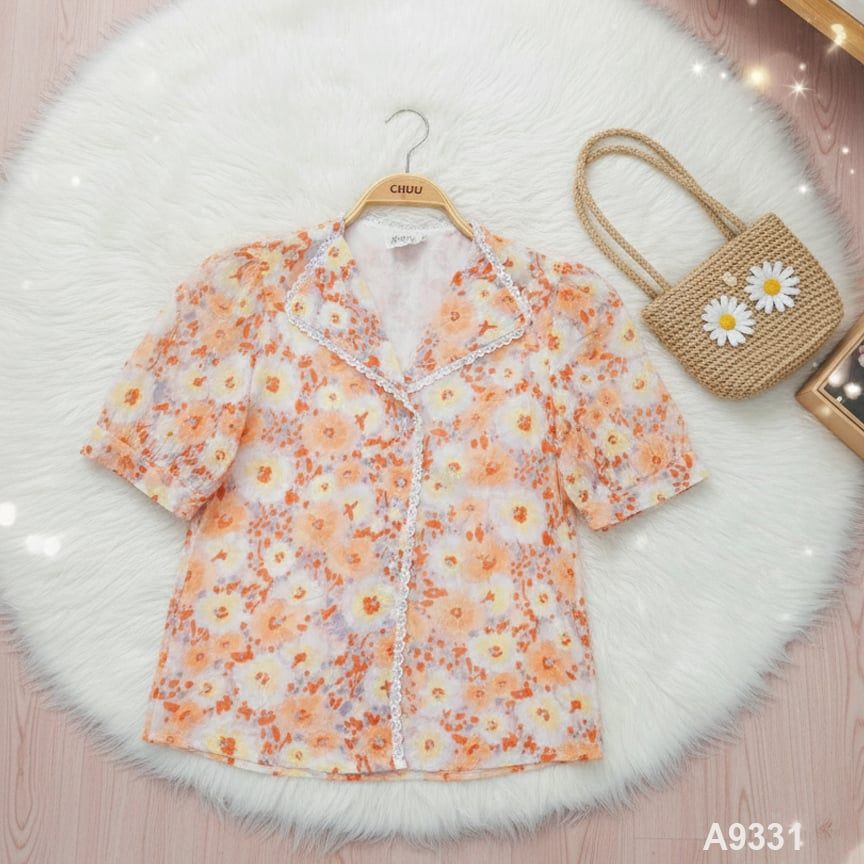 Áo Sơ Mi Hoa Tuyết Cổ Lật A9331