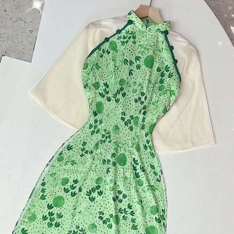 Áo Dài Vân Cá Nút Bọc AD1433 (áo lẻ)