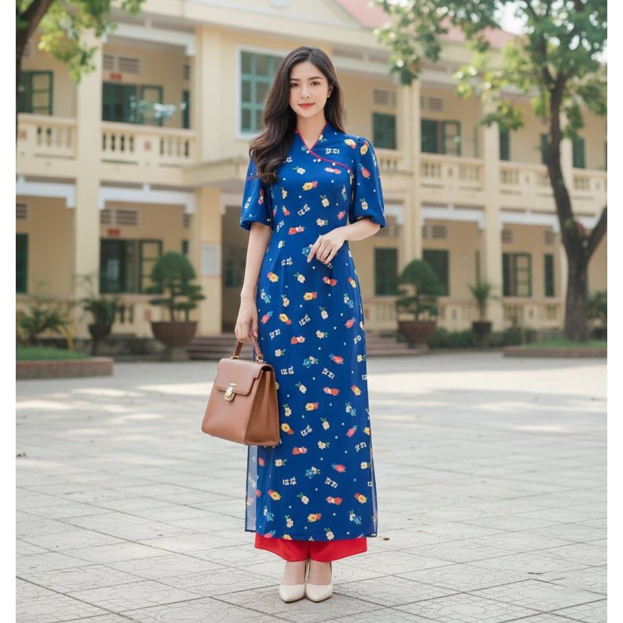 Áo Dài Cổ Leo Tay Bí AD9002.1436 (áo lẻ)