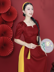 Áo Dài Vân Gỗ Vai Nơ AD9001.1459 (áo lẻ)