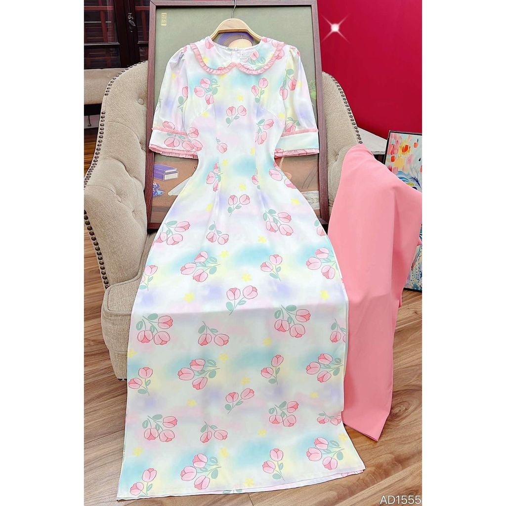 Áo Dài Linh Chi Viền Bèo AD1555 (áo lẻ)