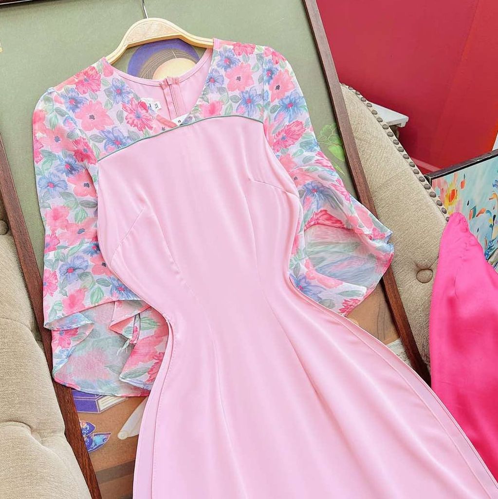 Áo Dài Cổ V tay Xòe AD1565 (áo lẻ)