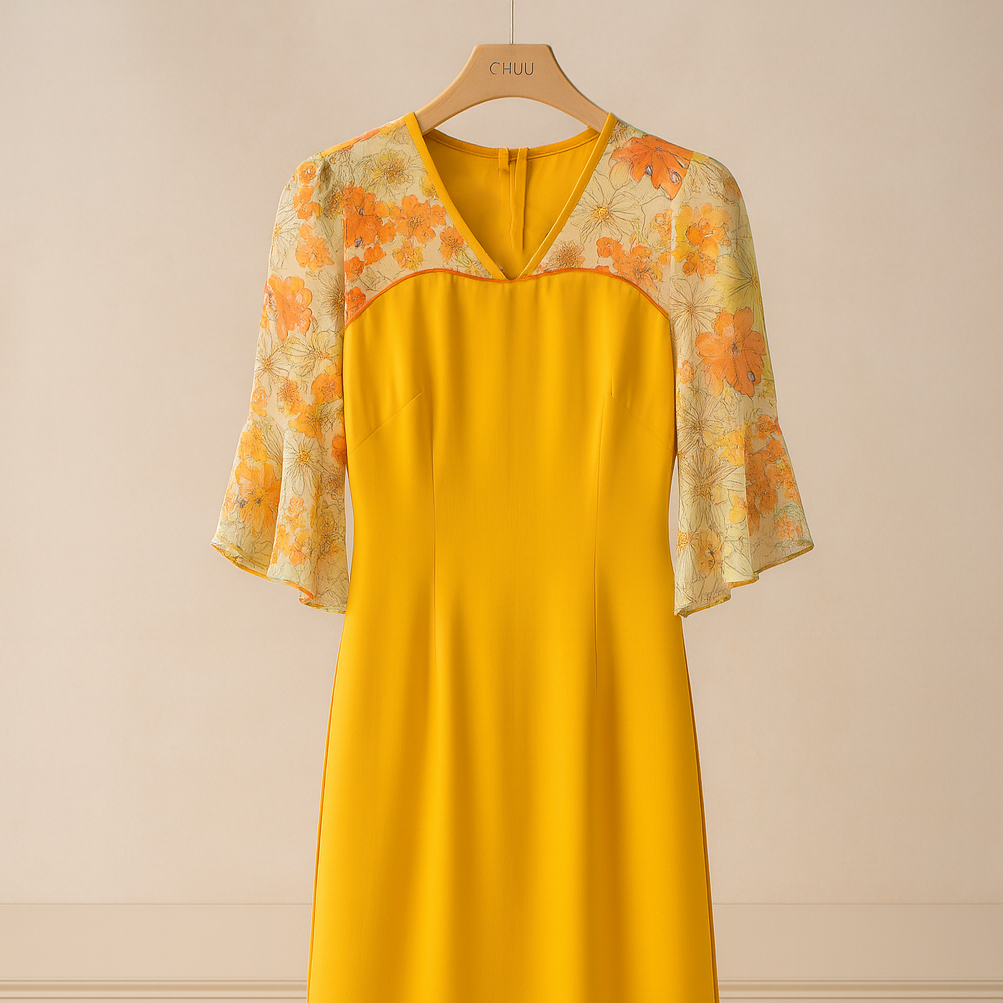 Áo Dài Cổ V tay Xòe AD1565 (áo lẻ)