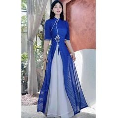 Áo Dài 4 Tà Sen Thêu 3D (PK) AD1659 (Áo lẻ)