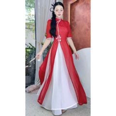 Áo Dài 4 Tà Sen Thêu 3D (PK) AD1659 (Áo lẻ)