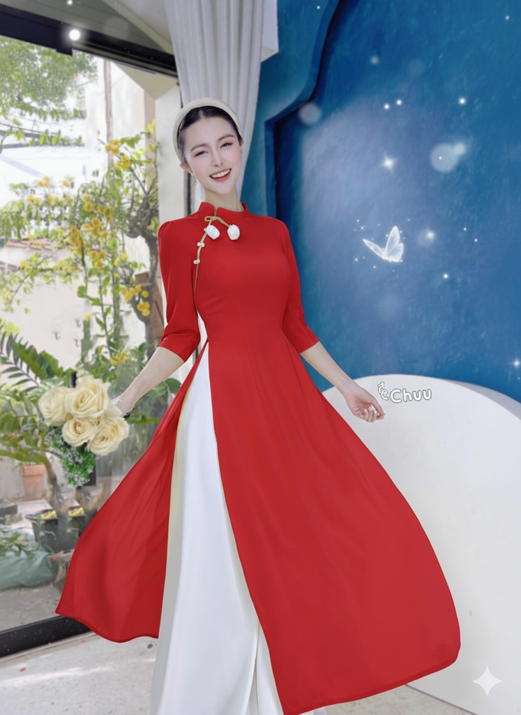 Áo Dài Cổ Lệch Nụ Tulip+(PK) AD9001.1667 (áo lẻ)