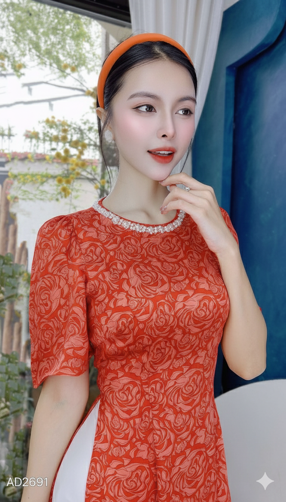 Áo Dài Hoa Hồng Đá AD2691 (áo lẻ)