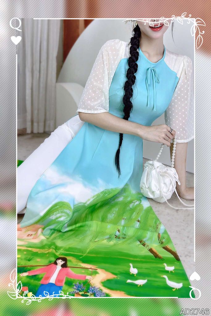 Áo Dài Cô Gái Trong Vườn AD9002.2746 (áo lẻ)