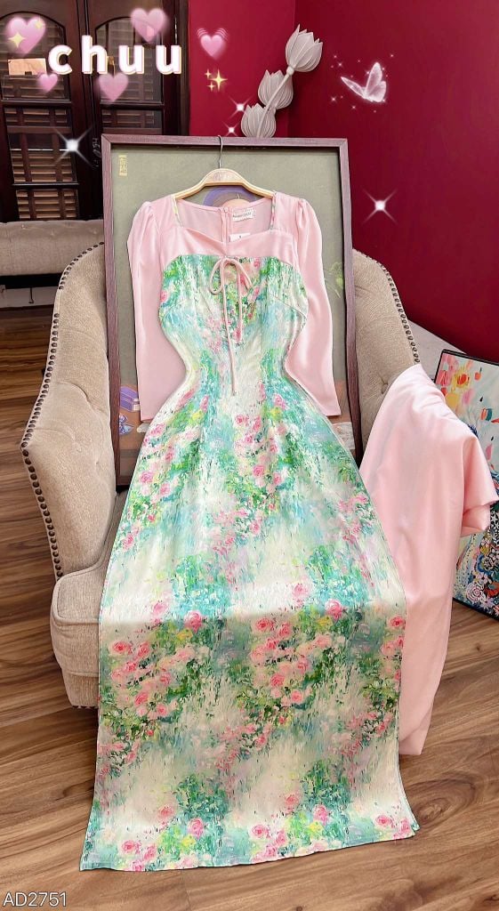 Áo Dài Hoa Diệu Kỳ (PK) AD2751 (áo lẻ)