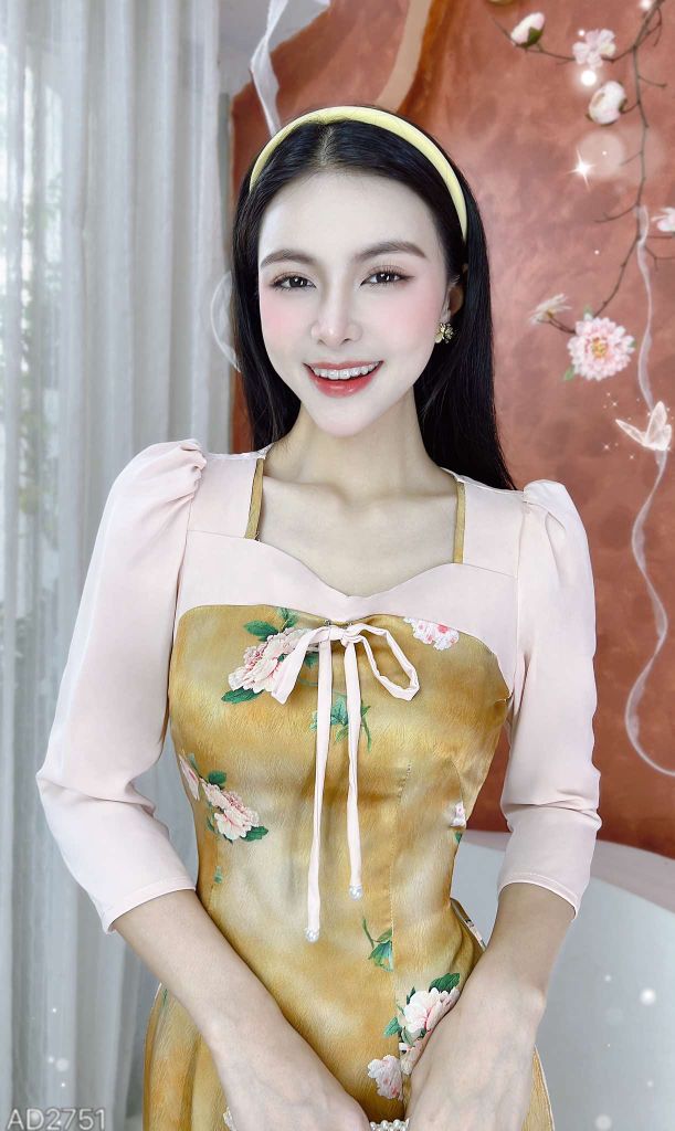 Áo Dài Hoa Diệu Kỳ (PK) AD2751 (áo lẻ)