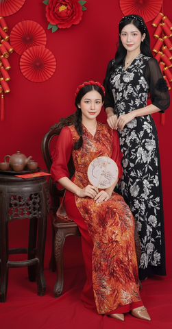 Áo Dài Eo Sa Tay Hoa AD2856 (áo lẻ)