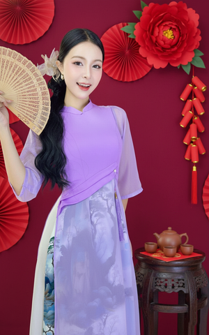 Áo Dài 3T Cây Đại Thụ+PK AD2861 (áo lẻ)