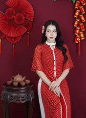 Áo Dài 4 Tà Trân Châu Bi AD9003.2882 (áo lẻ)