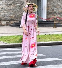 Áo Dài 2 Tà+ Sao Vàng Tự Do  Kèm Phụ Kiện AD9003.2888 (áo lẻ)