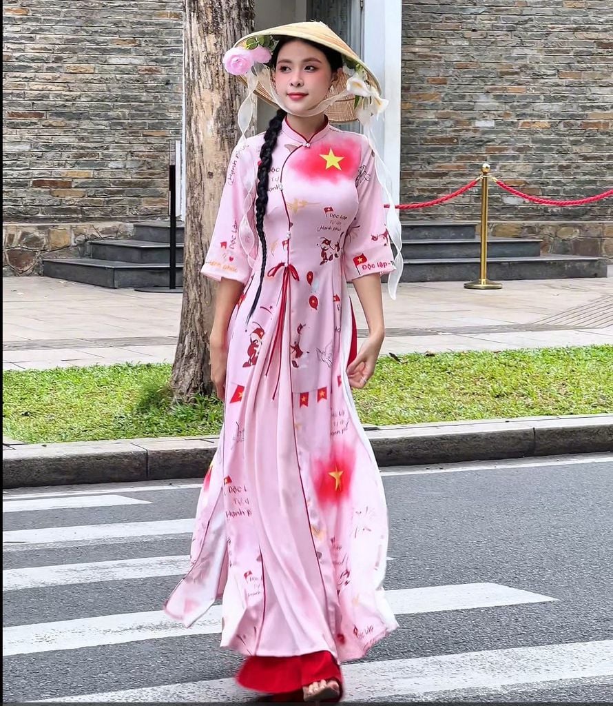 Áo Dài 2 Tà+ Sao Vàng Tự Do  Kèm Phụ Kiện AD9003.2888 (áo lẻ)