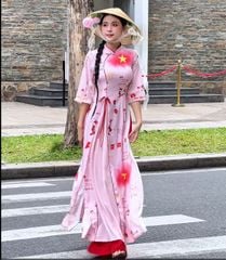 Áo Dài 2 Tà+ Sao Vàng Tự Do  Kèm Phụ Kiện AD9003.2888 (áo lẻ)