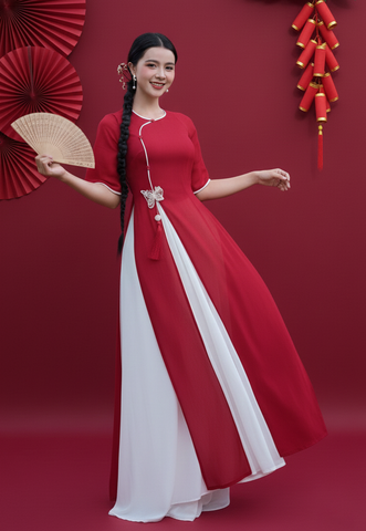 Áo Dài 4 Tà Bướm Lung Linh+PK AD2893 (áo lẻ)