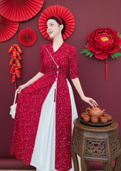 Áo Dài 2 Tà+ Cổ Lá Lật Kèm Phụ Kiện AD2899 (áo lẻ)