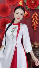 Áo Dài 2 Tà+ Đồi Hoa Bay Kèm Phụ Kiện AD2904 (áo lẻ)
