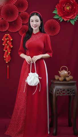 Áo Dài 2 Tà+ Madam Kèm Phụ Kiện AD2912 (áo lẻ)