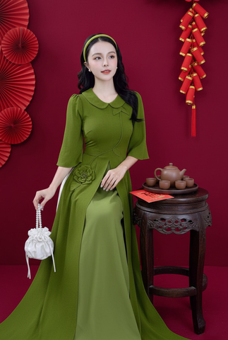 Áo Dài 3T Cành Hoa Nở Tươi+PK AD2954 (áo lẻ)