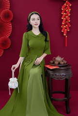 Áo Dài 3 Tà Cành Hoa Nở Tươi+PK AD2954 (áo lẻ)