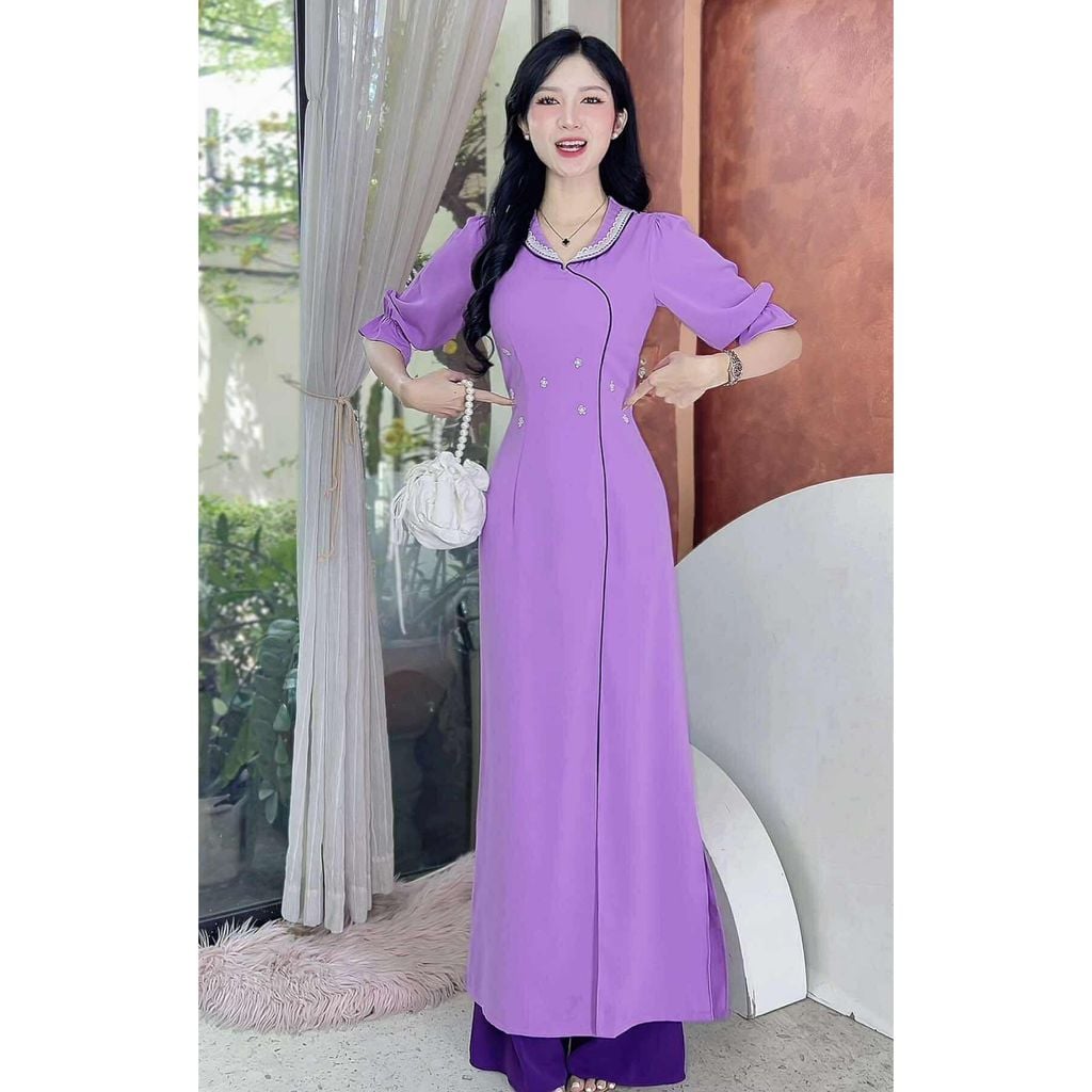 Áo Dài Họa Mi Bạch AD2958 (áo lẻ)