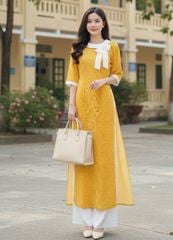 Áo Dài Cổ Bánh Vòng Nơ Kèm Phụ Kiện AD9002.2972 (áo lẻ)