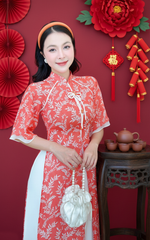 Áo Dài 4 Tà Tứ Thân Nàng Hoa Cỏ Kèm Phụ Kiện AD9003.2980 (áo lẻ)